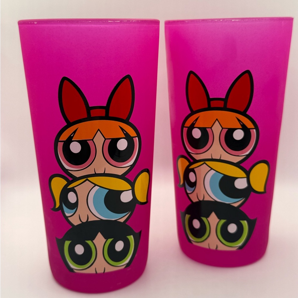 Vintage Powerpuff Girls Pink Glass Cup Set of Two